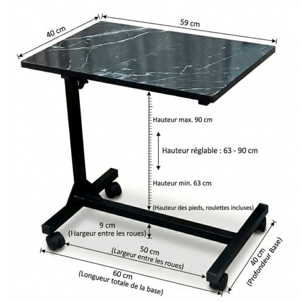 Mesure idéale pour table de lit roulante pour pc