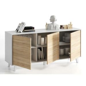 Buffet scandinave blanc et décor chêne - L 154 cm