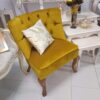 Fauteuil-capitonne-tunisie-jaune-moutard-pieds-marron