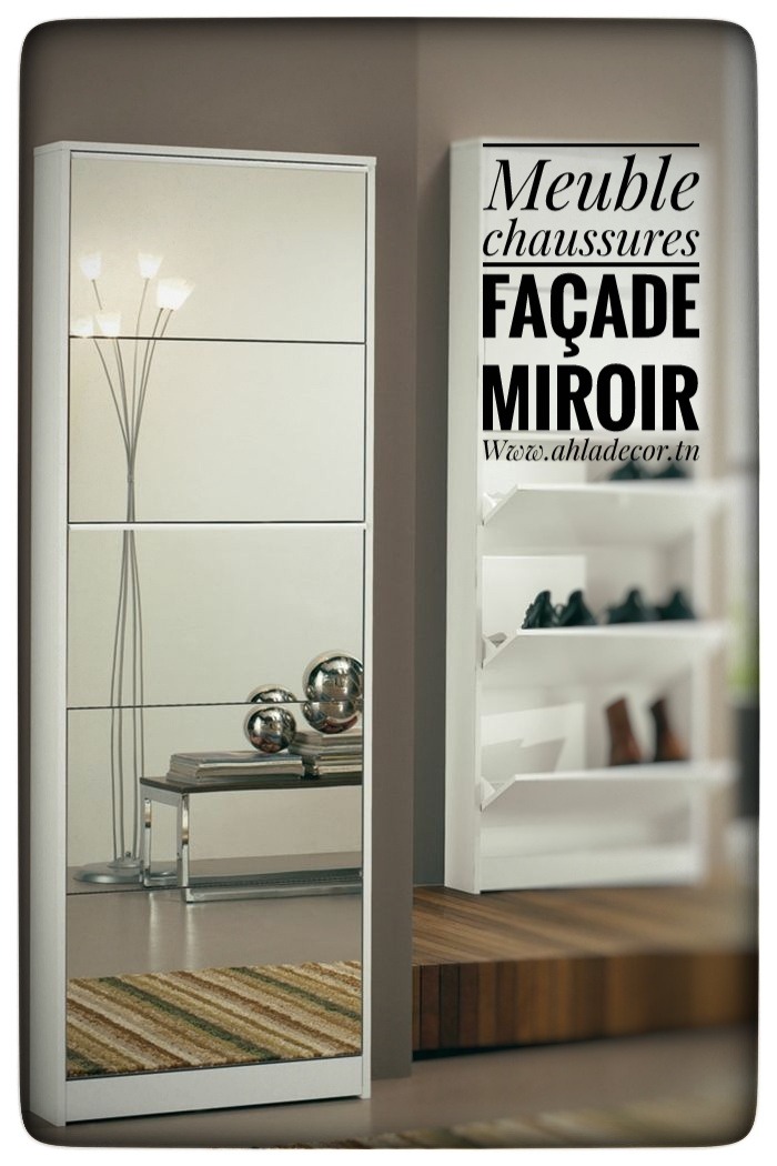 Meuble chaussures 45 Paires Façade Miroir Ahla Decor Meuble