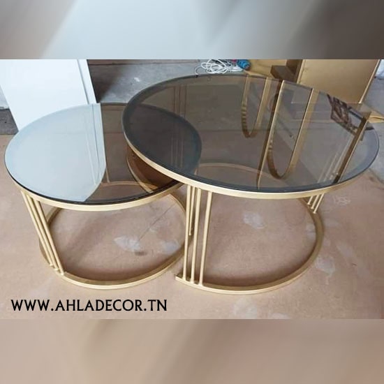 table-salon-moderne-plateau-verre-tunisie-doré
