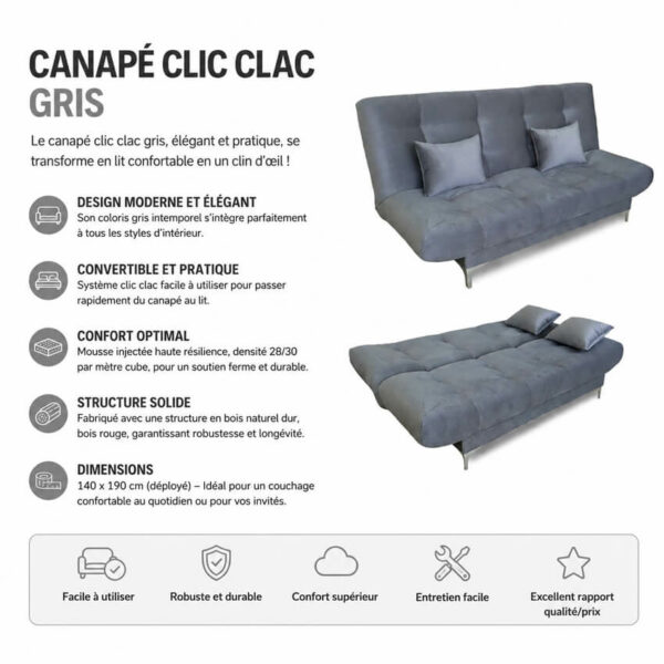 meilleur canapé clic clack en tunisie couleur gris