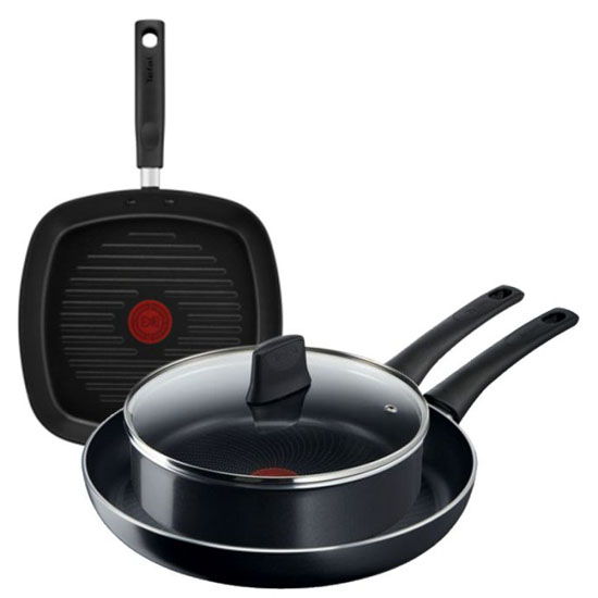 Pack tefal poêle + sauteuse avec couvercle + poêle grill