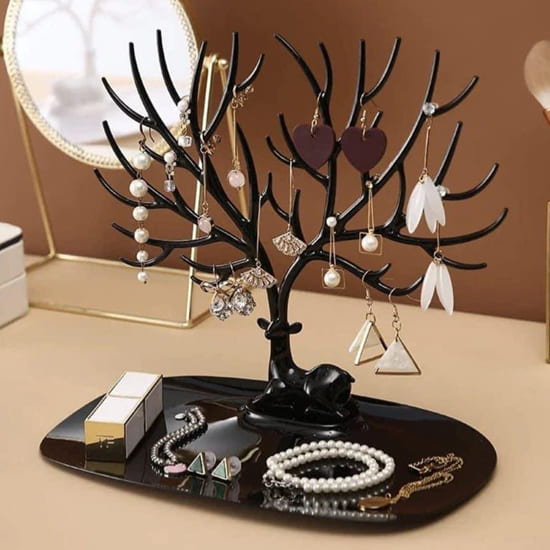 Présentoir à Bijoux Tournant En Acrylique Transparent - 72 Crochets Pour Colliers, Boîte à Bagues Incluse - Protection Anti-poussière