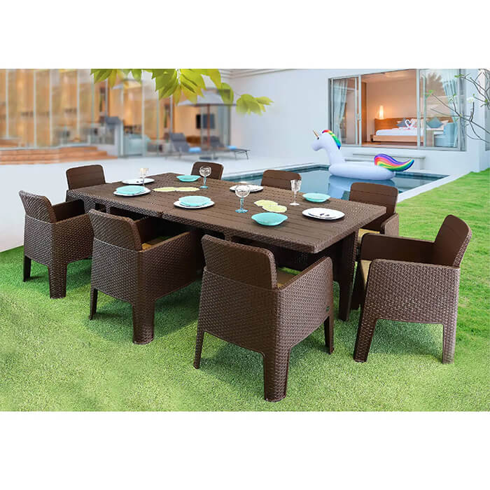 Salon de jardin 8 places Effet Rotin