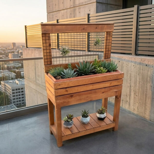 bac a fleur moderne en bois avec support pour balcone et terrasse