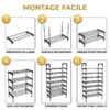 Schéma de montage rapide en 6 étapes pour étagère à chaussures en métal modulaire.