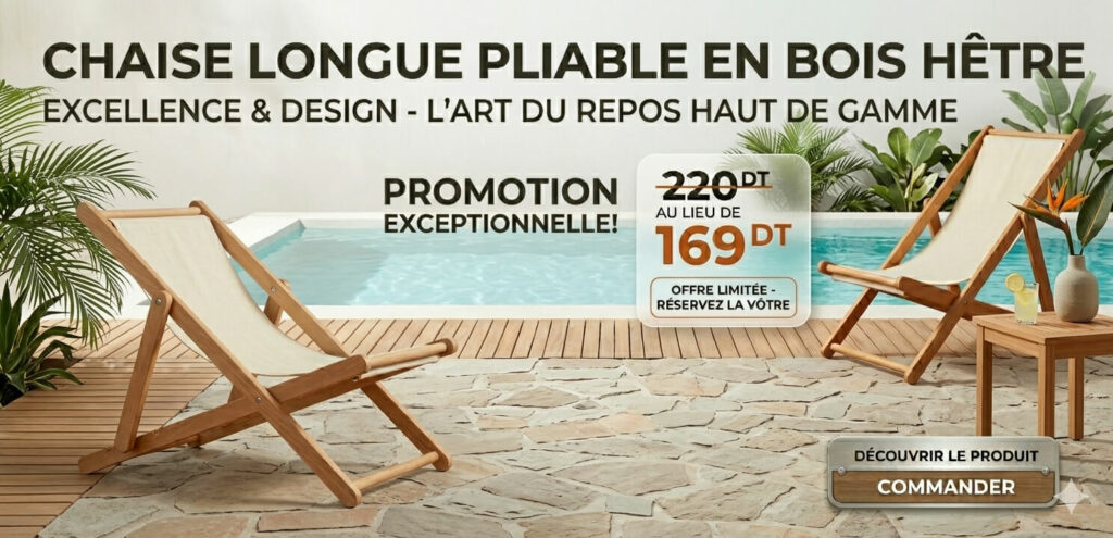 Meilleur chaise longue pliable en bois être en tunisie