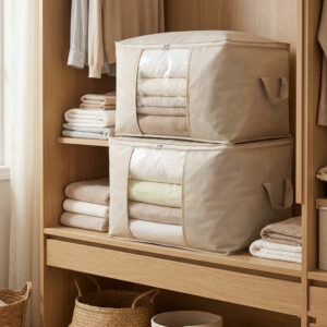lot de 2 sacs de rangement vêtement et couette gris beige avec fenêtre transparente Tunisie