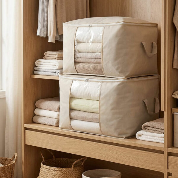 lot de 2 sacs de rangement vêtement et couette gris beige avec fenêtre transparente Tunisie