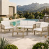 Salon de jardin moderne 4 places taupe Portofino sur une terrasse luxueuse avec piscine en Tunisie.
