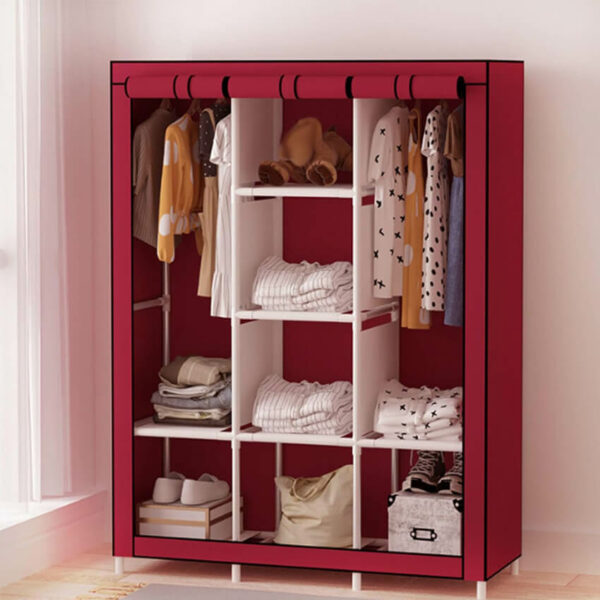 armoire penderie pliable en tissu couleur rouge bordeaux