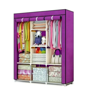 armoire en tissu mauve, avec 3 colonnes, dressing en tissu pas cher